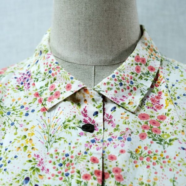 画像6: "花もめん" 花柄 白系 コットン ブラウス 長袖 レギュラーカラー [12141]