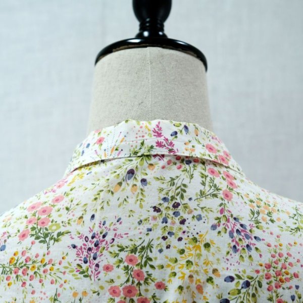 画像11: "花もめん" 花柄 白系 コットン ブラウス 長袖 レギュラーカラー [12141]