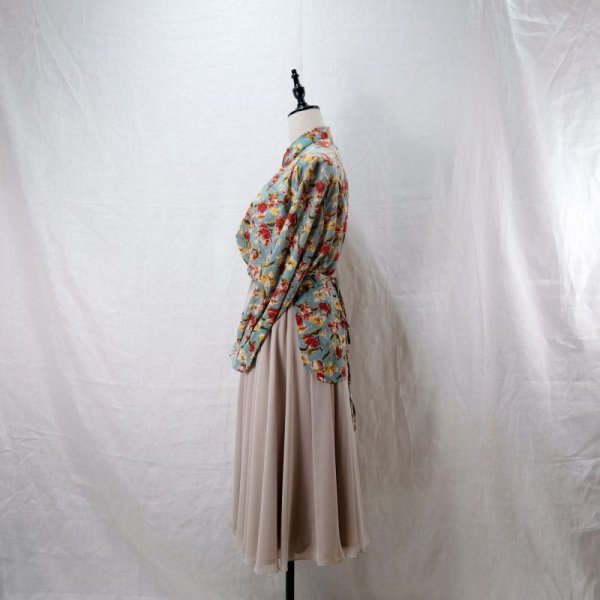 画像9: "Jean Paul GAULTIEN" 花柄 ターコイズブルー系 ブラウス 長袖 レギュラーカラー 前ボタンなし  [12142]