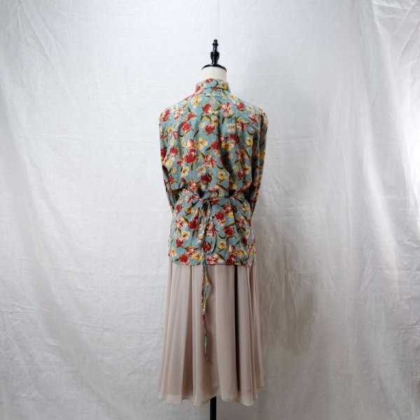 画像11: "Jean Paul GAULTIEN" 花柄 ターコイズブルー系 ブラウス 長袖 レギュラーカラー 前ボタンなし  [12142]