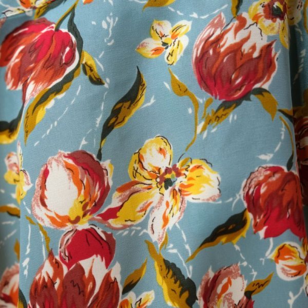 画像12: "Jean Paul GAULTIEN" 花柄 ターコイズブルー系 ブラウス 長袖 レギュラーカラー 前ボタンなし  [12142]