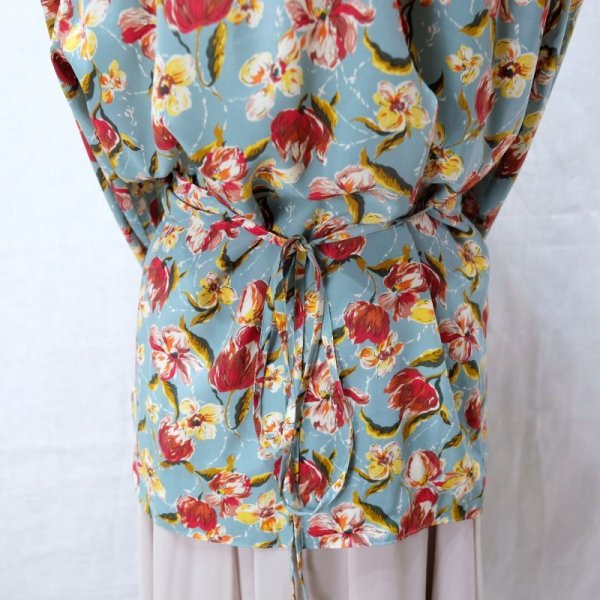 画像13: "Jean Paul GAULTIEN" 花柄 ターコイズブルー系 ブラウス 長袖 レギュラーカラー 前ボタンなし  [12142]