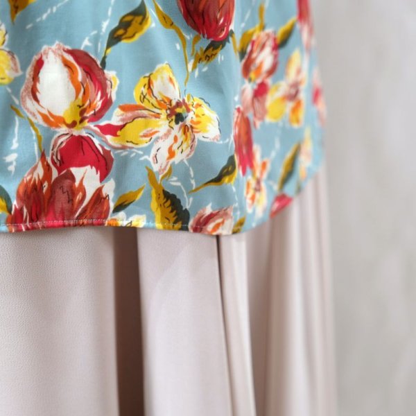 画像14: "Jean Paul GAULTIEN" 花柄 ターコイズブルー系 ブラウス 長袖 レギュラーカラー 前ボタンなし  [12142]