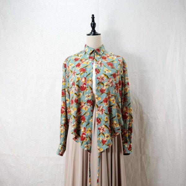 画像18: "Jean Paul GAULTIEN" 花柄 ターコイズブルー系 ブラウス 長袖 レギュラーカラー 前ボタンなし  [12142]