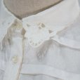 画像9: ドット柄 白 長袖 ブラウス 刺繍カラー スカラップカラー [12211]