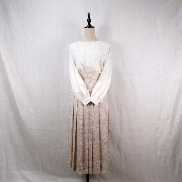 画像5: 無地 白 長袖 ブラウス ノーカラー リボン 刺繍 [12218]