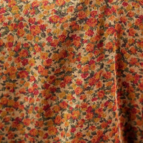 他の写真1: 花柄 ブラウン系 長袖 綿 ブラウス フリルカラー スタンドカラー コーデュロイ [12330]