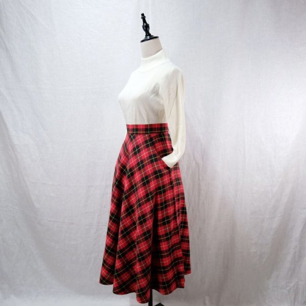 画像2: タータンチェック柄 赤×黒×黄色 スカート フレア/w60cm [12357]
