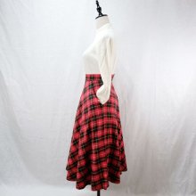 他の写真1: タータンチェック柄 赤×黒×黄色 スカート フレア/w60cm [12357]