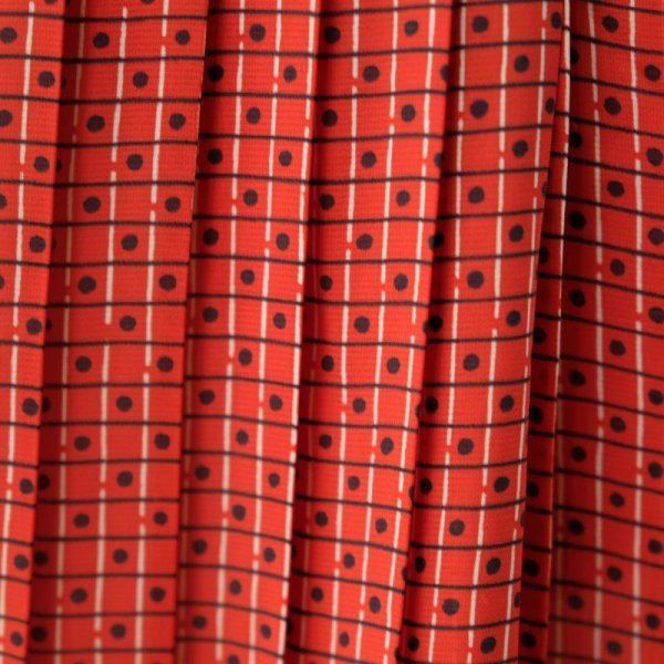 画像11: 格子とドット柄 赤系 半袖  レトロワンピース スタンドカラー プリーツ ピンタック [12277]