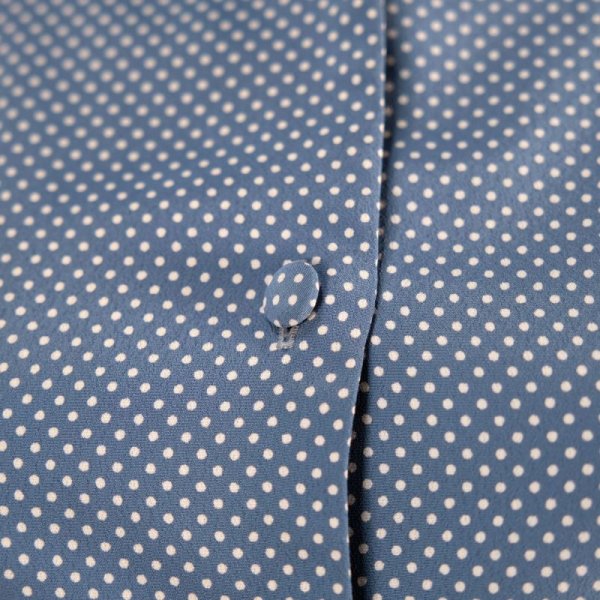 画像6: ドット柄 水色 長袖 ブラウス ラウンドカラー 3枚重ね襟 ウエストダーツ [12427]