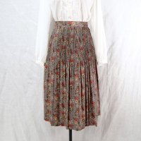 花柄 ブルーグレー系 スカート プリーツ フレア /w61cm  [12442]