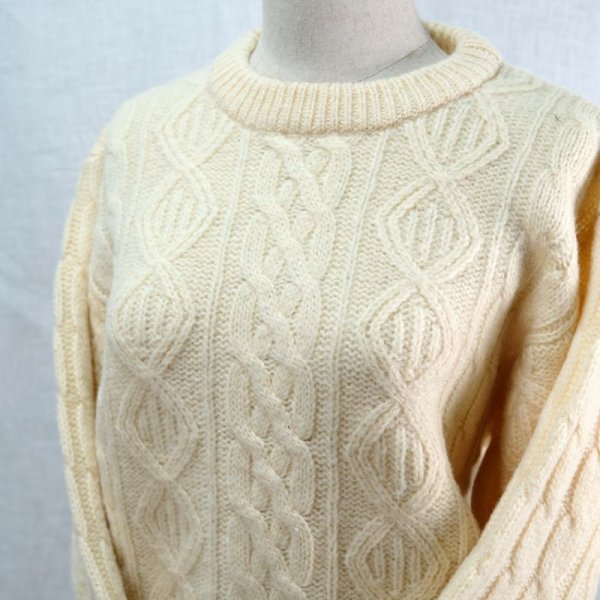 画像4: 白  アラン ニット クルーネック ウール/ナイロン混 [12462]