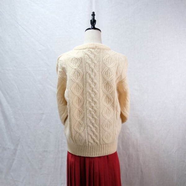 画像12: 白  アラン ニット クルーネック ウール/ナイロン混 [12462]