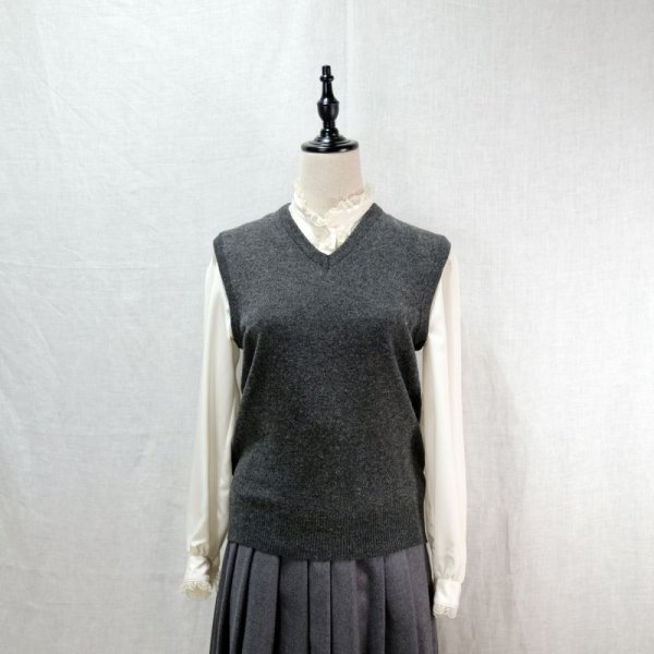画像12: ダークグレー ニット ベスト Vネック ウール/ナイロン混 [12480]