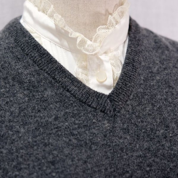 画像6: ダークグレー ニット ベスト Vネック ウール/ナイロン混 [12480]