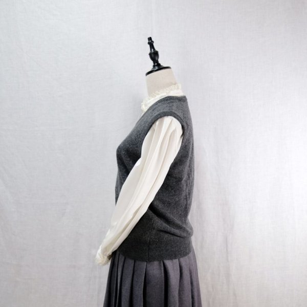 画像7: ダークグレー ニット ベスト Vネック ウール/ナイロン混 [12480]