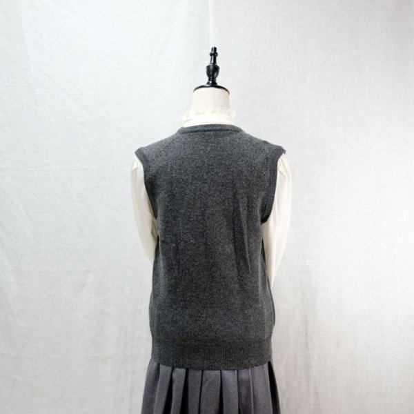 画像9: ダークグレー ニット ベスト Vネック ウール/ナイロン混 [12480]