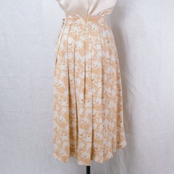 画像4: 花柄 ピンクベージュ系 スカート プリーツ  /w68cm [11943]