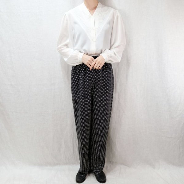 画像4: 無地 白 ブラウス 長袖 レースカラー ピンタック レース [12575]