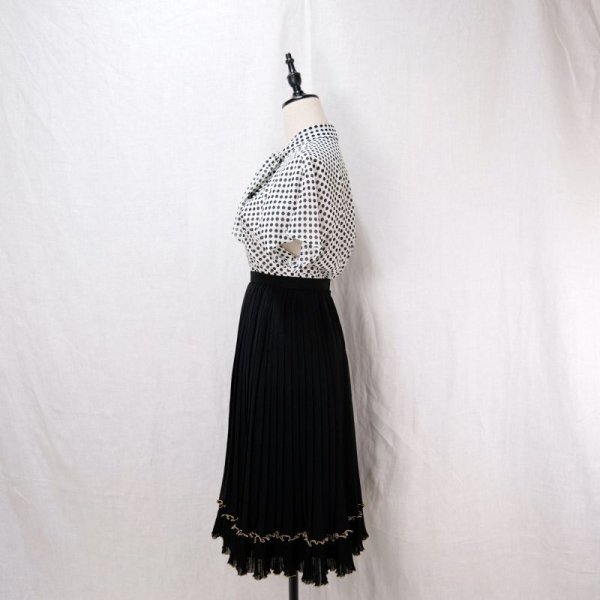 画像8: ドット柄 白×ネイビー ブラウス 半袖 ボウタイカラー [12130]