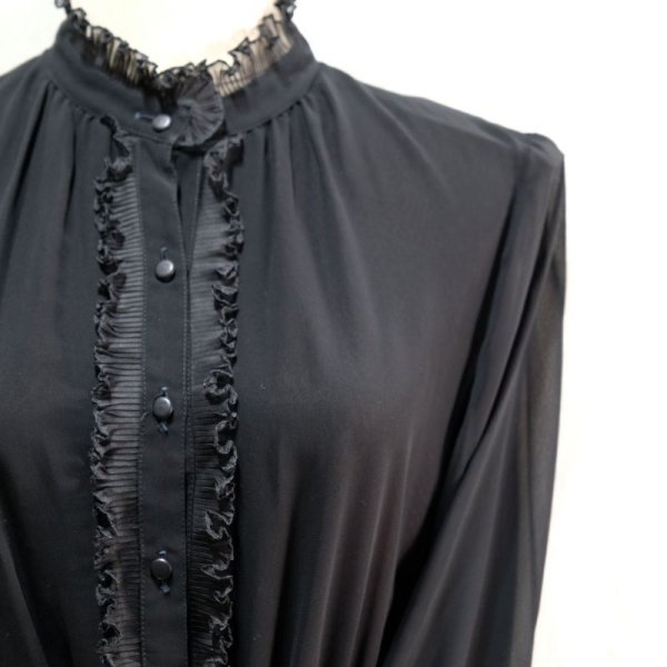 画像3: 無地 黒 長袖 レトロワンピース フリルカラー [14316]