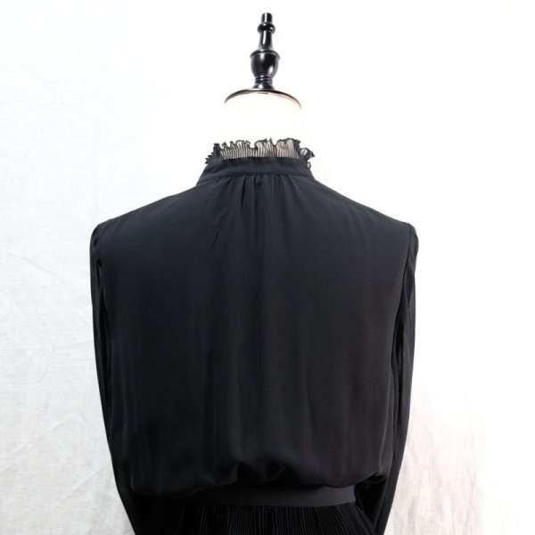 画像10: 無地 黒 長袖 レトロワンピース フリルカラー [14316]