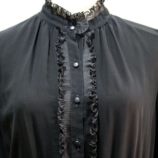 画像15: 無地 黒 長袖 レトロワンピース フリルカラー [14316]