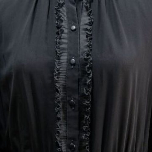 他の写真1: 無地 黒 長袖 レトロワンピース フリルカラー [14316]