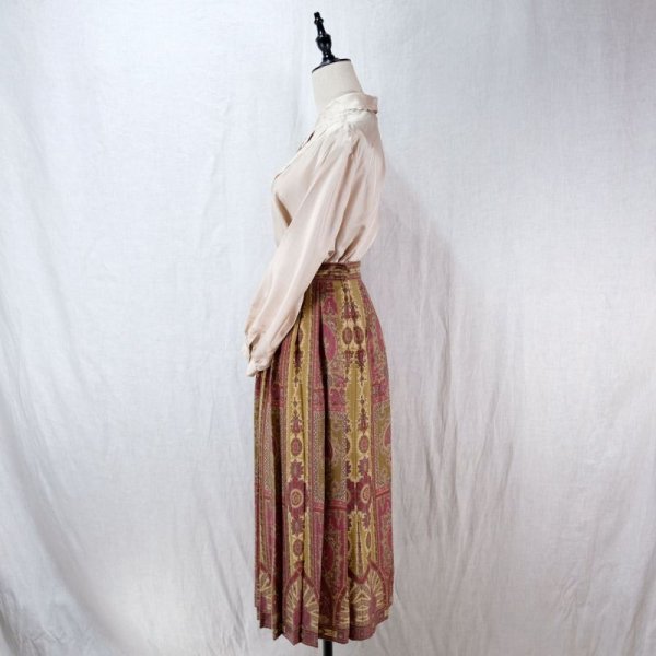 画像4: 総柄 ライトグリーン×パープル スカート フレア  /w62cm [14375]