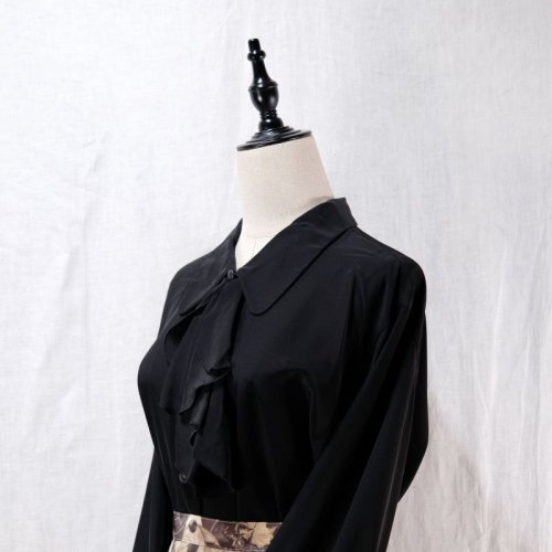 他の写真1: 無地 ブラック ブラウス 長袖 ラウンドカラー [14372]