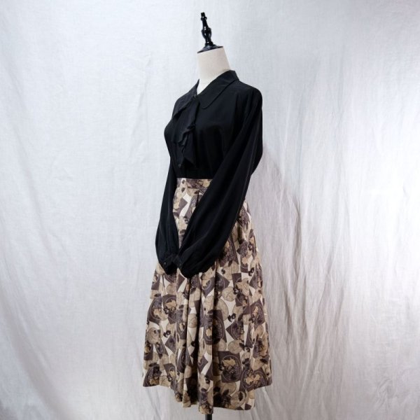 画像4: 無地 ブラック ブラウス 長袖 ラウンドカラー [14372]