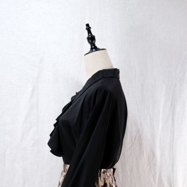 画像7: 無地 ブラック ブラウス 長袖 ラウンドカラー [14372]