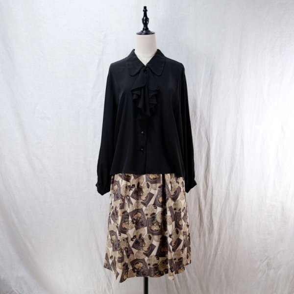 画像11: 無地 ブラック ブラウス 長袖 ラウンドカラー [14372]