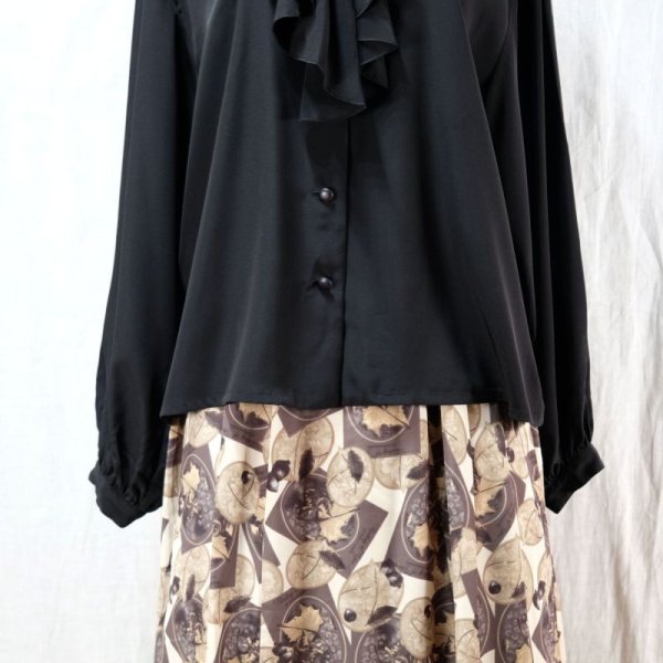 画像12: 無地 ブラック ブラウス 長袖 ラウンドカラー [14372]