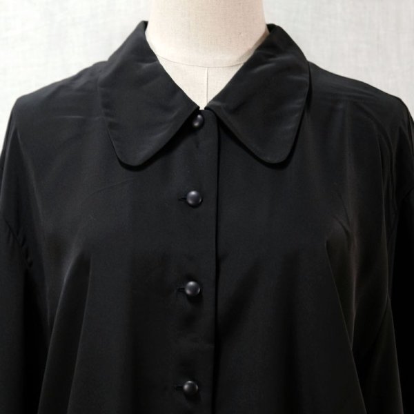 画像13: 無地 ブラック ブラウス 長袖 ラウンドカラー [14372]