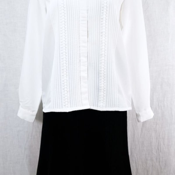 画像14: 無地  白 長袖 ブラウス レース スカラップカラー[14589]
