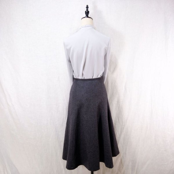 画像9: 無地 グレー 長袖 ブラウス フリルスタンドカラー[14488]