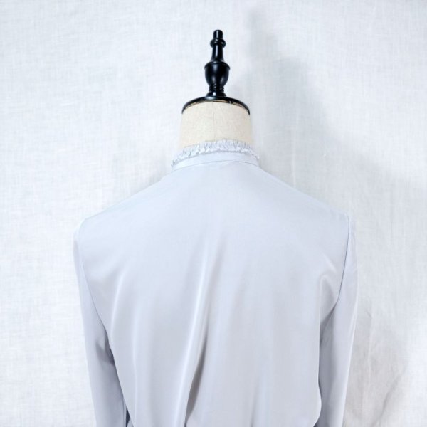 画像8: 無地 グレー 長袖 ブラウス フリルスタンドカラー[14488]