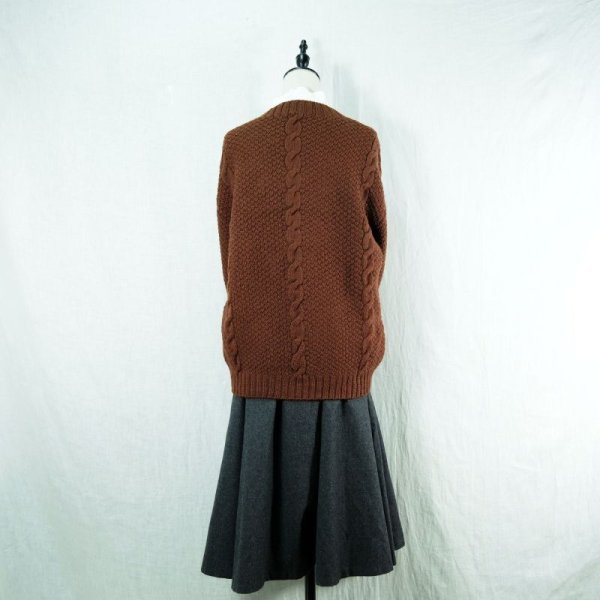 画像10: ブラウン アラン編み ウール セーター クルーネック[14532]