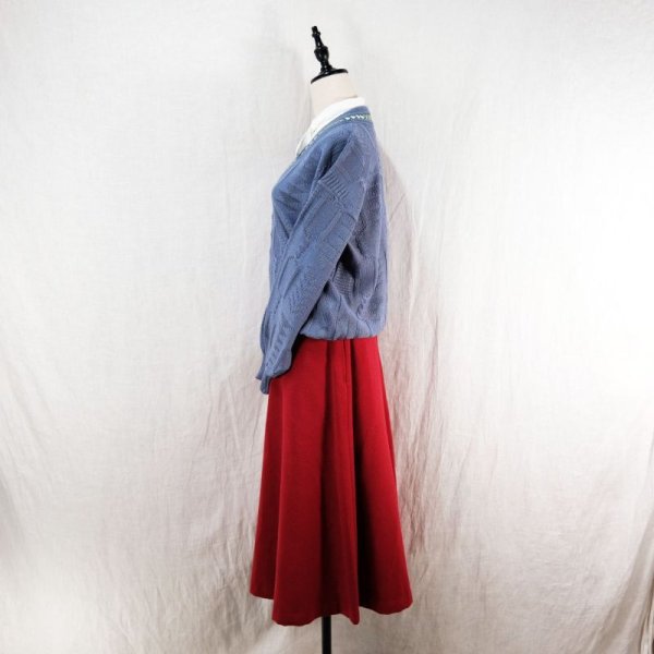 画像4: レトロ幾何学 ブルー セーター Vネック[14514]