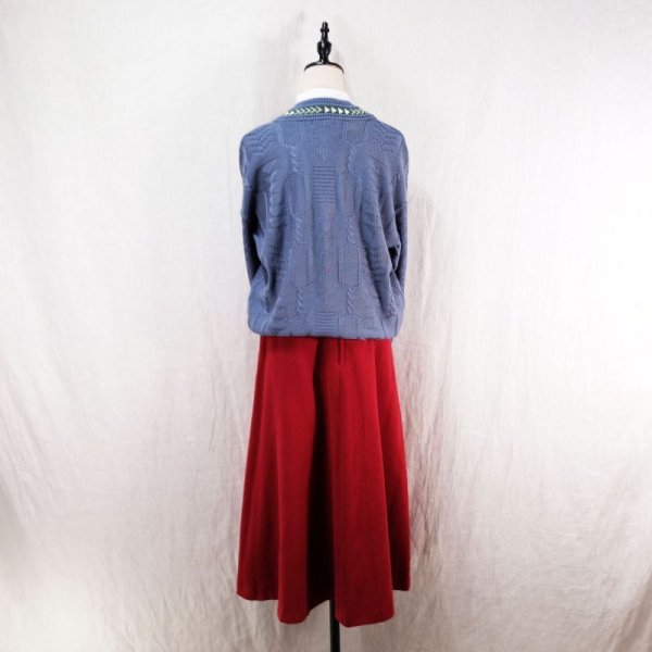 画像5: レトロ幾何学 ブルー セーター Vネック[14514]