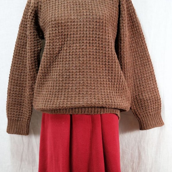 画像13: 無地 ブラウン ウール セーター クルーネック[14533]