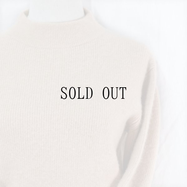 画像1: 無地 ベージュ カシミヤ ニット セーター ハイネック  [16557]