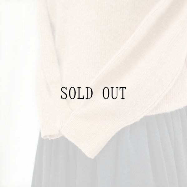 画像14: 無地 ベージュ カシミヤ ニット セーター ハイネック  [16557]