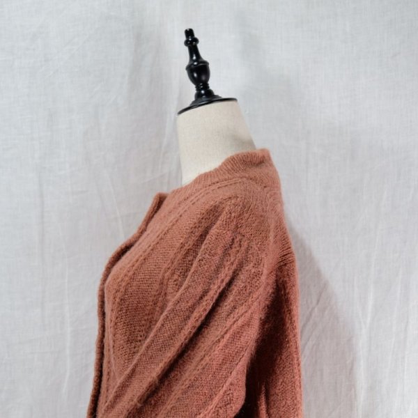 画像9: 無地  オレンジ 混ウール カーディガン ラウンドネック[16573]