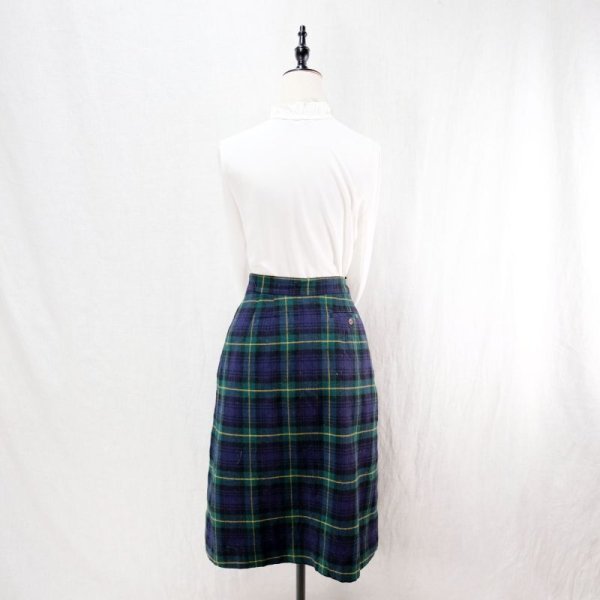 画像7: チェック柄 グリーン系 スカート ウール/ナイロン混 w/70cm [16679]