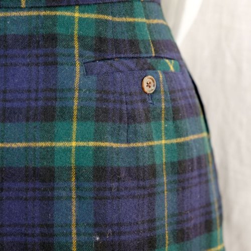 他の写真1: チェック柄 グリーン系 スカート ウール/ナイロン混 w/70cm [16679]
