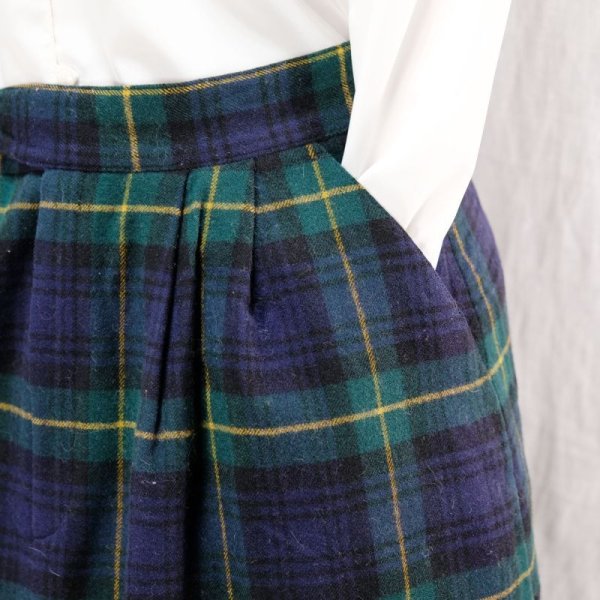 画像11: チェック柄 グリーン系 スカート ウール/ナイロン混 w/70cm [16679]