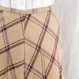 画像1: チェック柄 ブラウン系 ウール スカート フレア w/60cm [16603] (1)